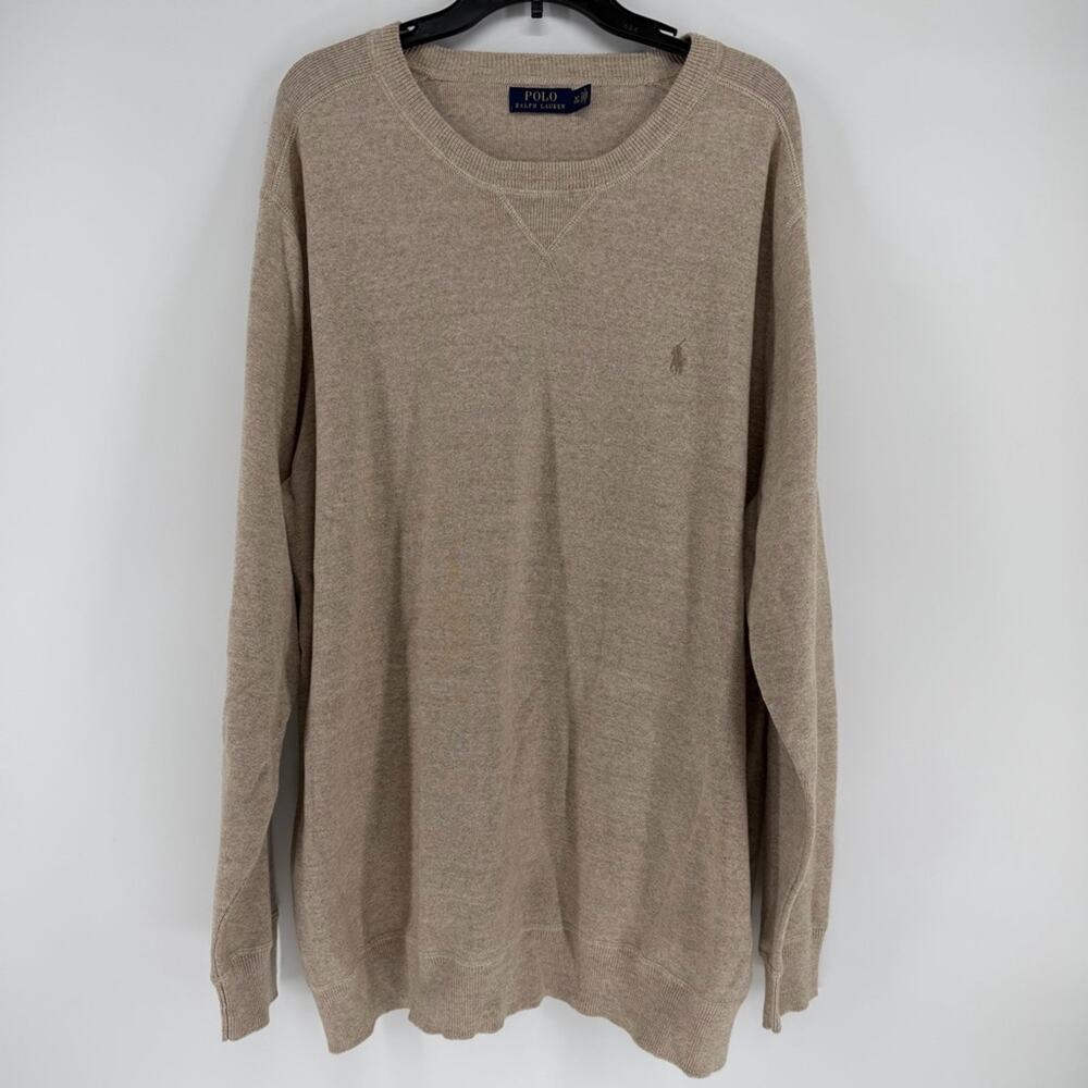 POLO Ralph Lauren Crewneck Cotton Sweater Beige Mens Size 3LT Casual Preppy
